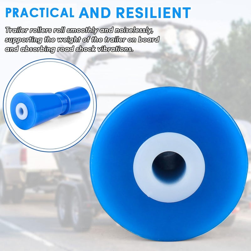 BALAVA Boat Trailer Roller 8/10/12in,Keel Rollers for Boat Trailer,Heavy Duty PU Bow Roller Boat Trailer Accessories Replacement Boat Trailer Parts Fits 5/8" Shaft (Blue,1/2 Pack) - Image 4